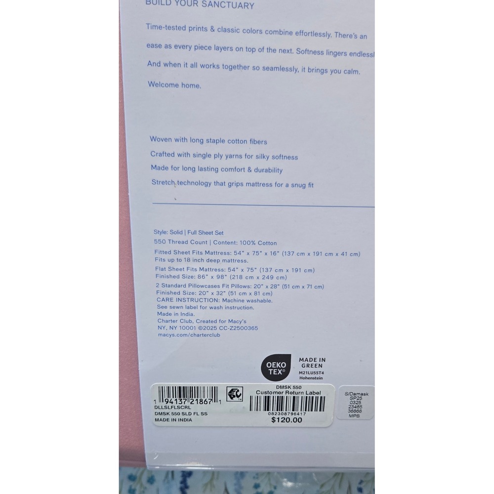 Charter Club Damask Full Sheet Set 550 Thread Count 100% Cotton Rose Pink New - Picture 3 of 6